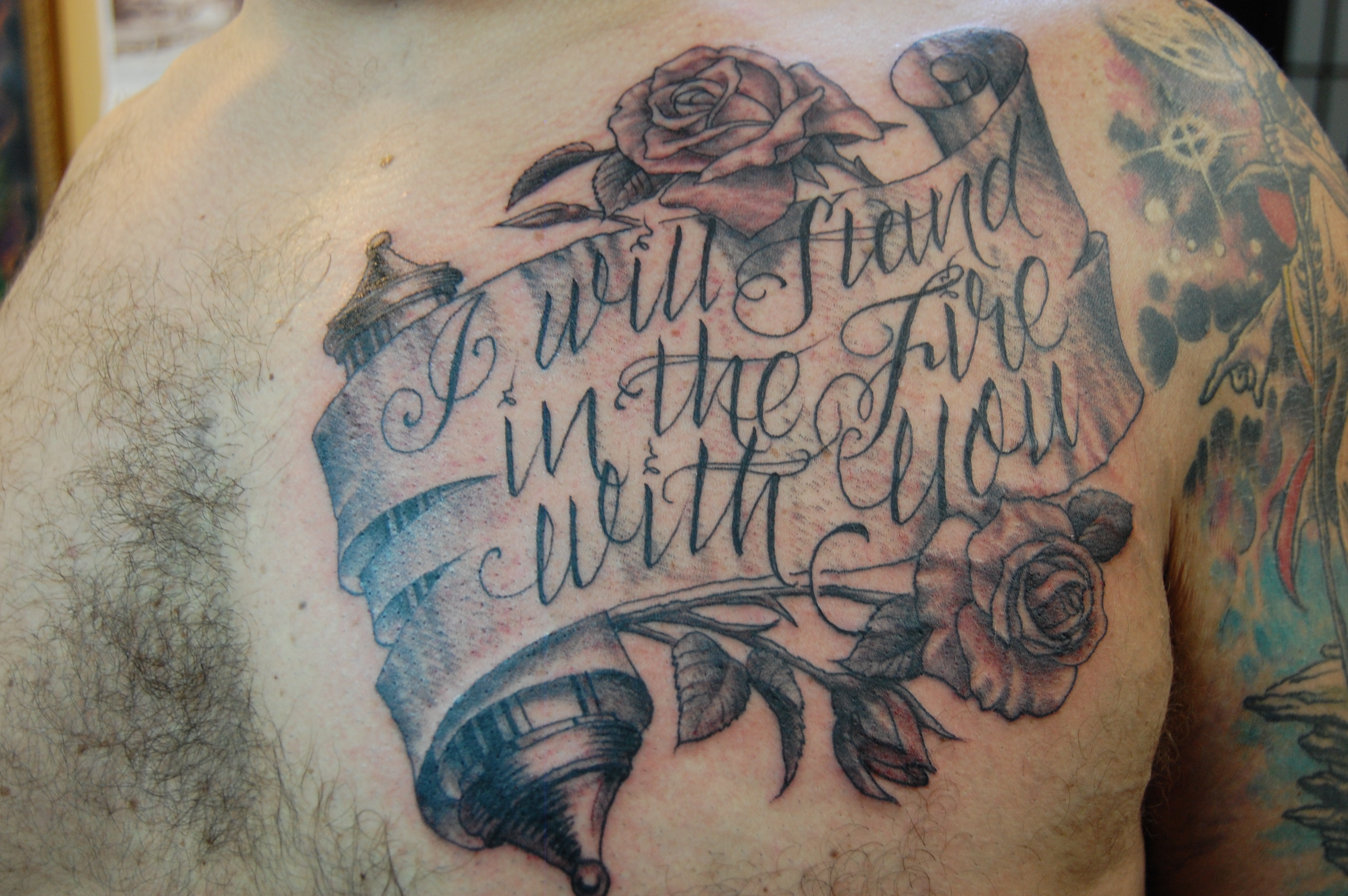 chest tattoos lettering, Chest